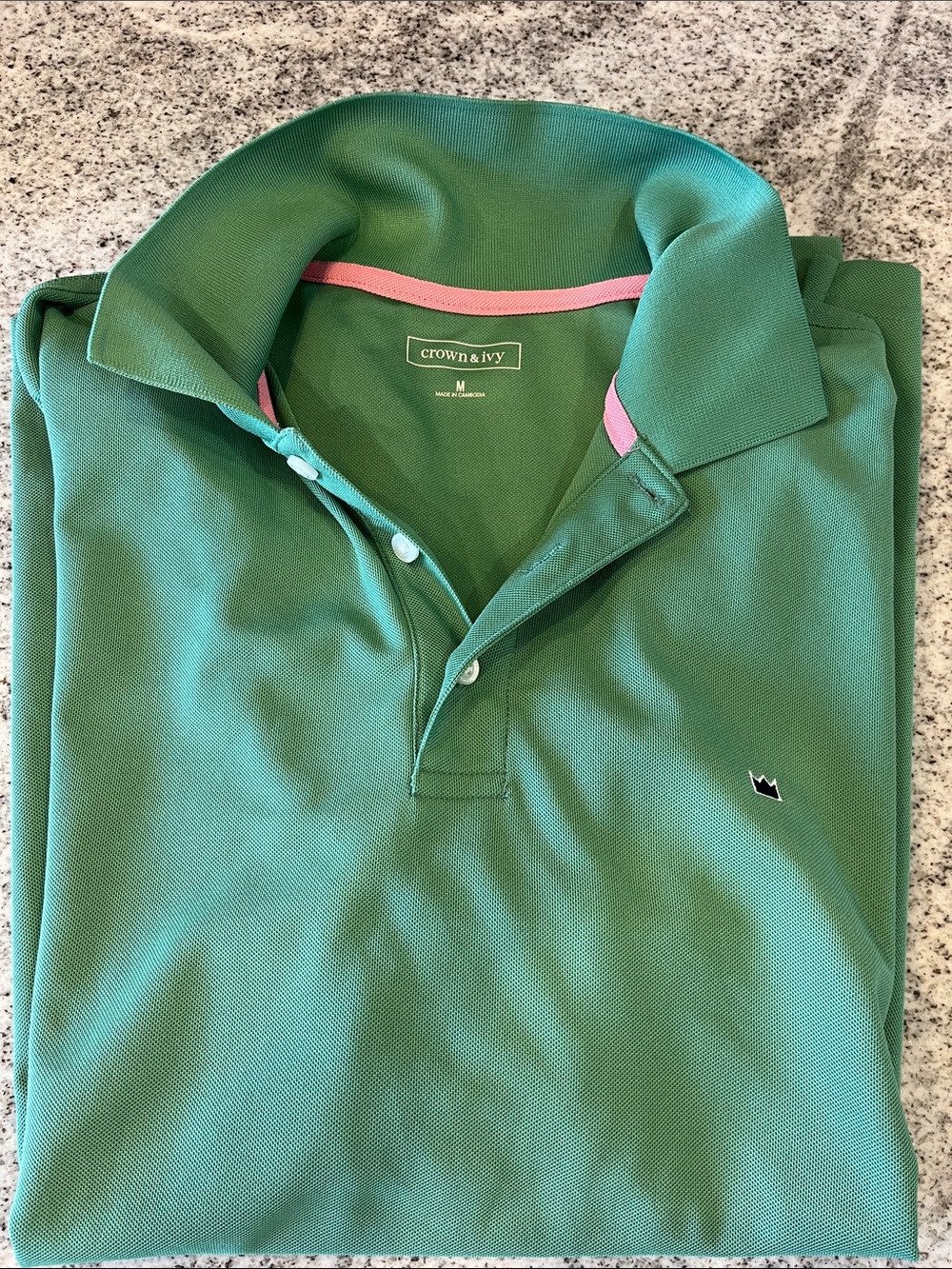 crown & ivy Green Polo with Pink Trim